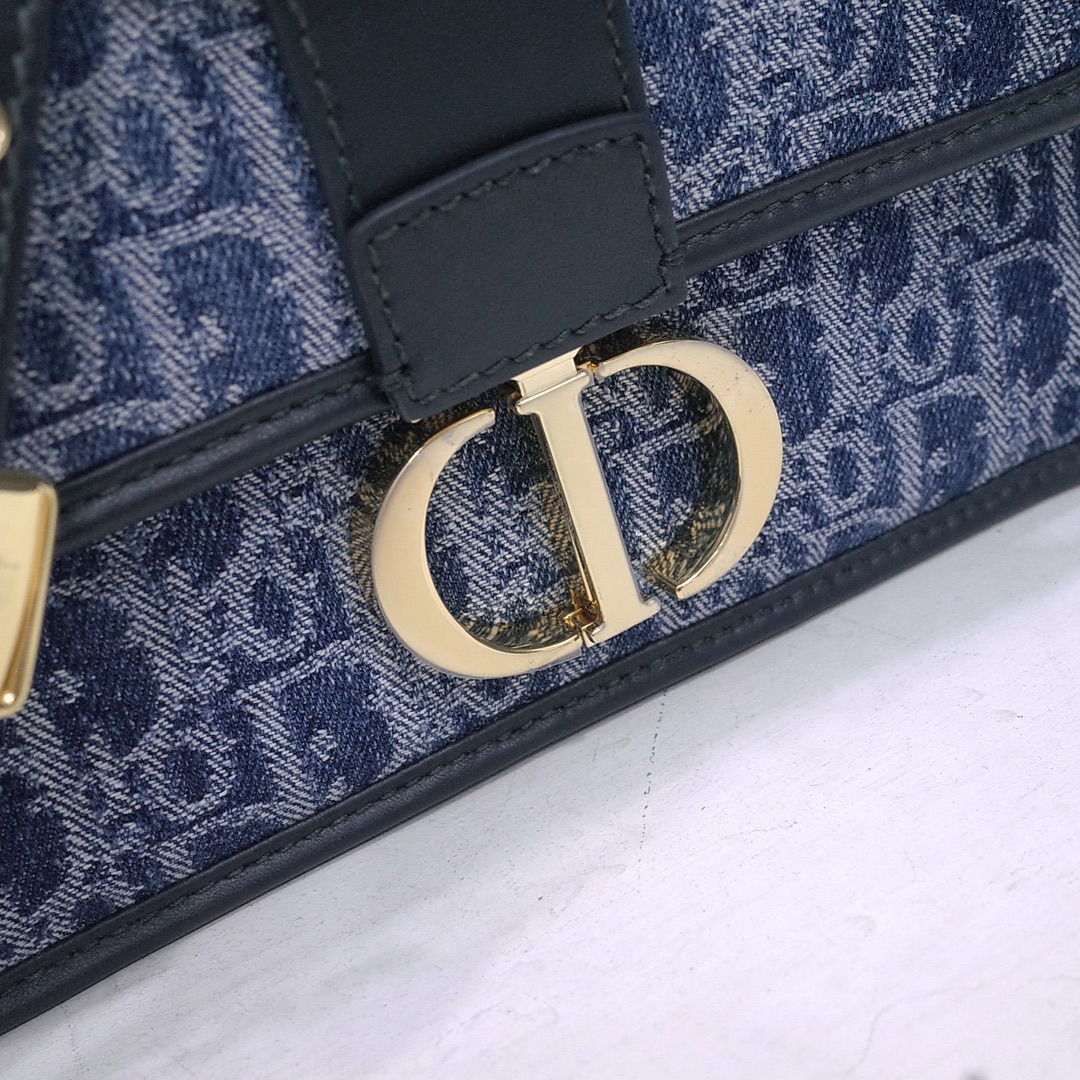 30 Montaigne East-West Bag with Chain Blue Denim Dior Oblique Jacquard and Smooth Calfskin